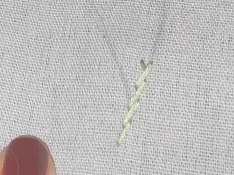 bordar tallo y hojas con hilo verde